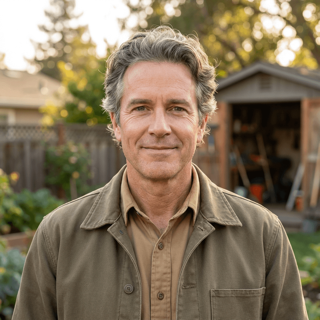 Male HOA board member in early 60s, White, no-nonsense and experienced look